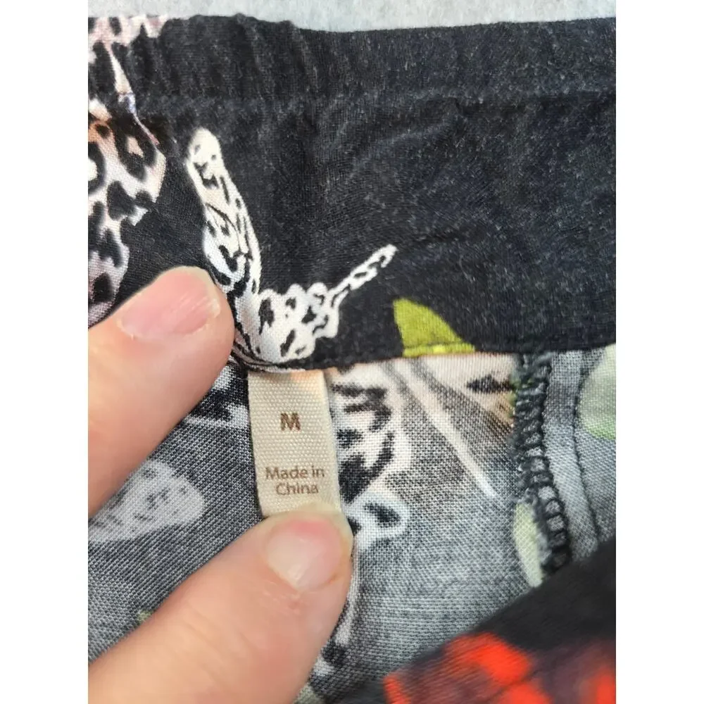 Soft Surroundings Black and Orange Floral Butterfly Skirt Medium